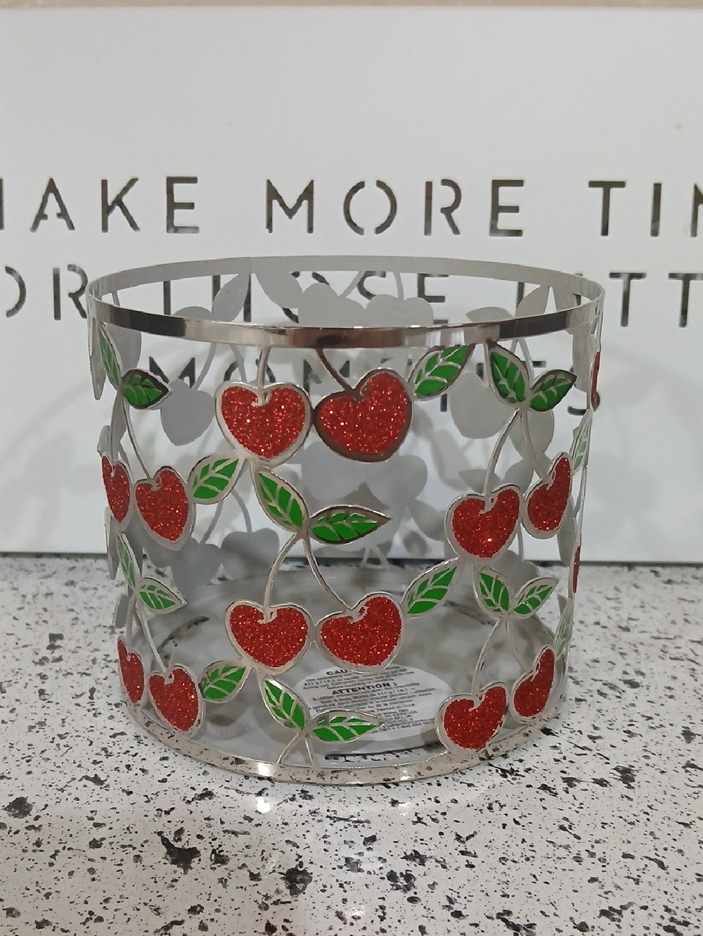 Bath & Body Works White and Black Speckled Candle Plate